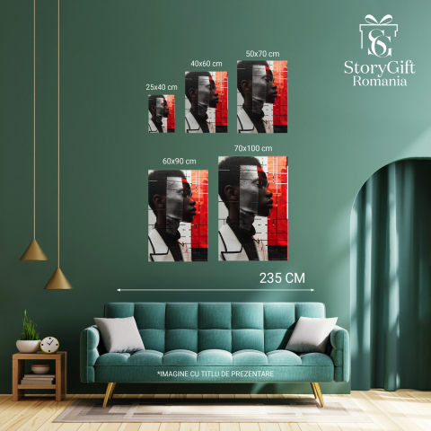 Tablou Canvas - Portret Abstract al unui Bărbat Plin de Mister, Expresii Argintii Nebănuite, Marime 40x25CM [3]