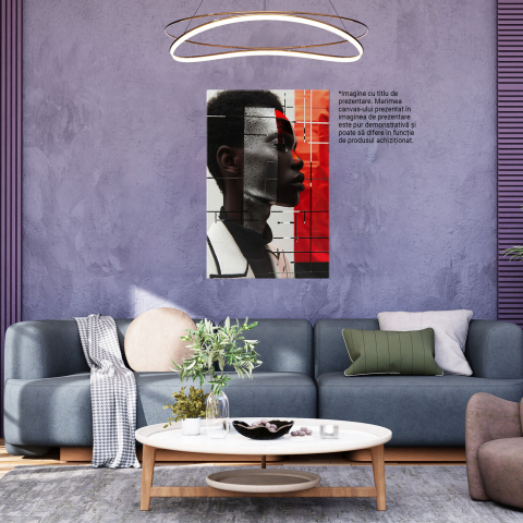 Tablou Canvas - Portret Abstract al unui Bărbat Plin de Mister, Expresii Argintii Nebănuite, Marime 40x25CM [2]