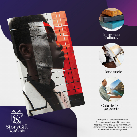 Tablou Canvas - Portret Abstract al unui Bărbat Plin de Mister, Expresii Argintii Nebănuite, Marime 40x25CM [1]