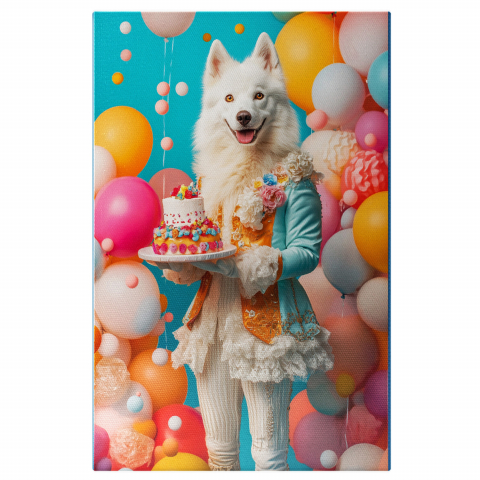 Sărbători -  Tablou Canvas Personalizat Portret Regal De Aniversare Cu Tort Și BaloaneMarime 40x25CM