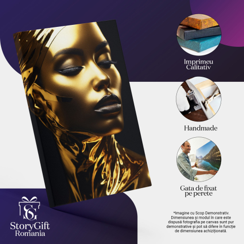 Tablou Canvas:  Portret Artistic Auriu- Modă și Frumusețe Pictura Digitala 40x25CM [2]