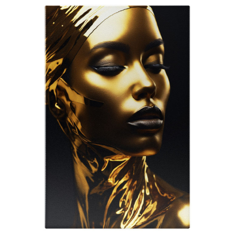 Abstract - Tablou Canvas:  Portret Artistic Auriu- Modă și Frumusețe Pictura Digitala 40x25CM