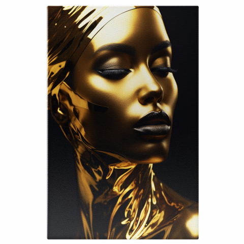 Portret - Portret Artistic Auriu - Pictură Digitală de Modă și Frumusețe, Marime 40x25CM