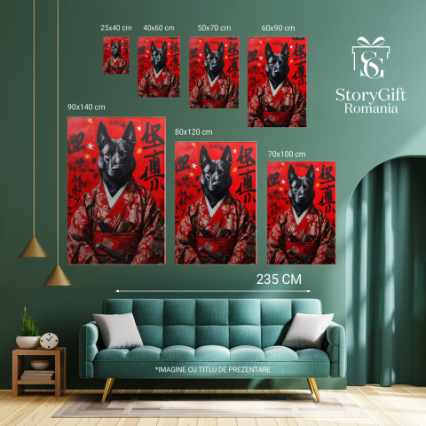  Tablou Canvas Personalizat Asasin Asiatic Cu Kimono Roșu Și SabiiMarime 140x90CM [5]