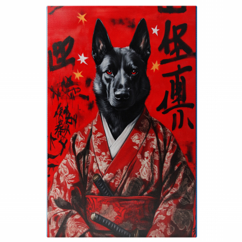 Războinici -  Tablou Canvas Personalizat Asasin Asiatic Cu Kimono Roșu Și SabiiMarime 40x25CM