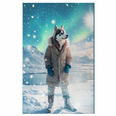 Natură -  Tablou Canvas Personalizat Aventurier Polul Nord Crem Cu Mănuși AlbastreMarime 140x90CM