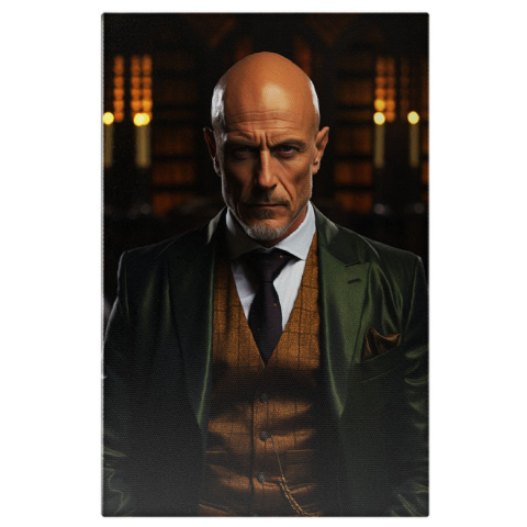 Portret - Tablou Canvas: Portret barbat de afaceri chel in bibloteca Pictura Digitala 40x25CM