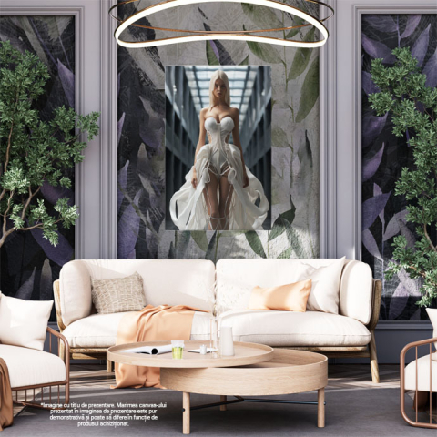 Tablou Canvas: portret barbie fata par bolond rochie moderna privire seducatoarte cladire stil inchisoare Pictura Digitala 40x25CM [1]