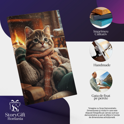  Tablou Canvas Personalizat Relaxare De Crăciun Cu Semineu Și Ținută CroșetatăMarime 40x25CM [3]