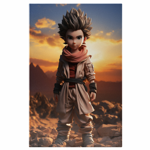 Portret Chobi în Stil Desen Animat cu Peisaj Montan - Pictură Digitală, Marime 40x25CM