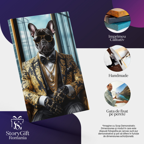  Tablou Canvas Personalizat Portret Elegant Cu Sacou Galben Și MedalioaneMarime 140x90CM [3]