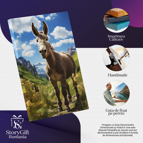 Tablou Canvas: Portret cu un magar frumos  Nor,  Deal,  Peisaj, Animale, Munte, Lant montan, rezervatie naturala Pictura Digitala 40x25CM [1]