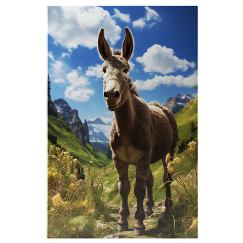 Tablouri Canvas - Tablou Canvas: Portret cu un magar frumos  Nor,  Deal,  Peisaj, Animale, Munte, Lant montan, rezervatie naturala Pictura Digitala 40x25CM