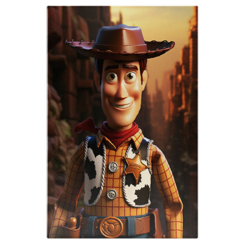 Personaje Desene Animate - Tablou Canvas:  Portret de Cowboy - Woody din Toy Story veselie Pixar desene Pictura Digitala 40x25CM