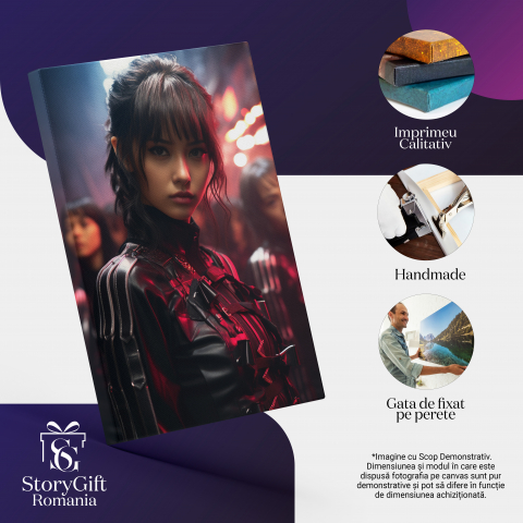 Tablou Canvas:  Portret de fata asiatica draguta - serioasa costum special neon grup Pictura Digitala 40x25CM [1]