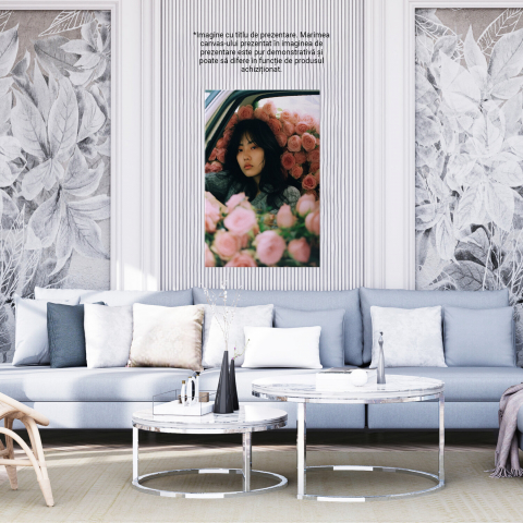 Portret de Fată în Mașină cu Trandafiri Roz - Pictură Digitală, Marime 40x25CM [3]