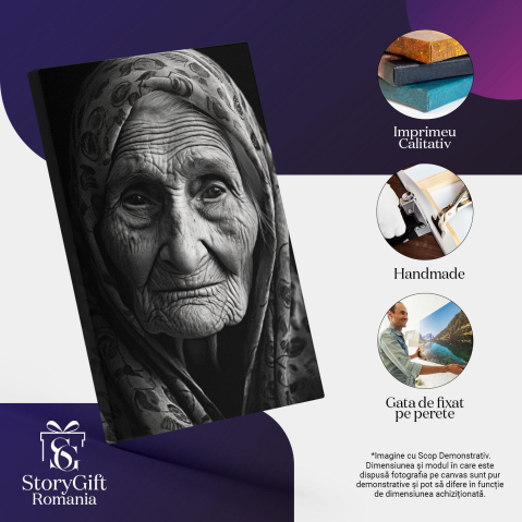 Tablou Canvas:  Portret de femeie batrana - ochi indurerati tristete b&w Pictura Digitala 40x25CM [2]