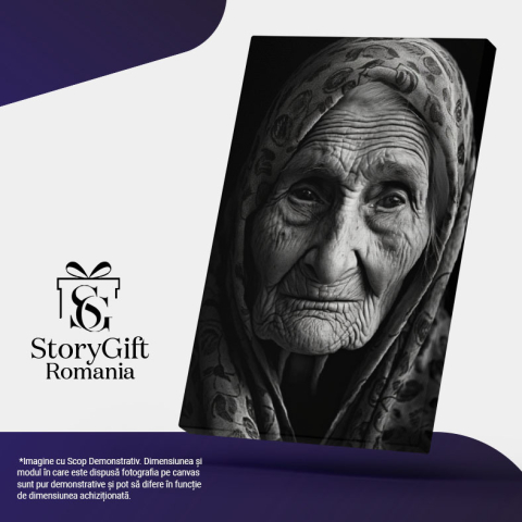 Tablou Canvas:  Portret de femeie batrana - ochi indurerati tristete b&w Pictura Digitala 40x25CM [4]