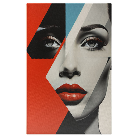 Portret - Tablou Canvas:  Portret de femeie in stil abstract - buze rosii figuri geometrice Pictura Digitala 40x25CM