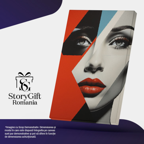 Tablou Canvas:  Portret de femeie in stil abstract - buze rosii figuri geometrice Pictura Digitala 40x25CM [4]