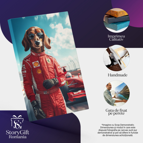  Tablou Canvas Personalizat Pilot De Formula 1 Cu Mașină Roșie Pe CircuitMarime 40x25CM [3]