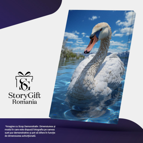 Tablou Canvas: Portret de Zi Lebăda pe Apă Albastră cu Pomi și Munți în Fundal Pictura Digitala 40x25CM [4]