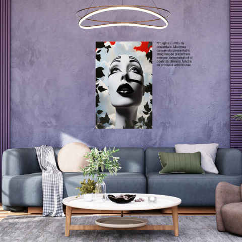 Portret Expresiv cu Dungi în Negru, Roșu și Alb, Marime 40x25CM [3]