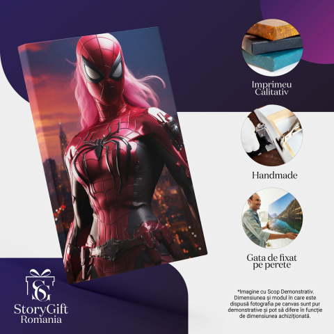 Tablou Canvas - Portret Eroină în Costum Stil Spider-Man, Marime 40x25CM [1]