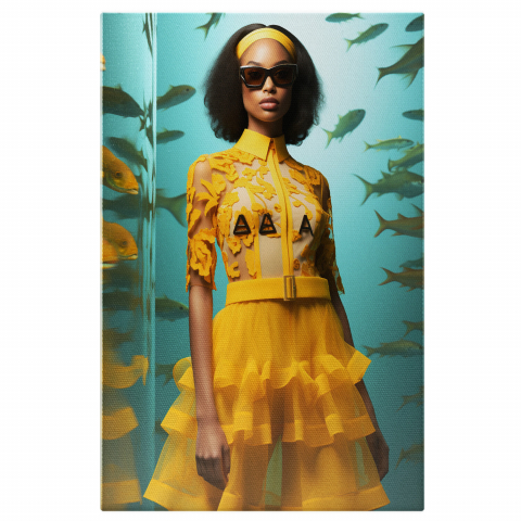 Tablouri Canvas - Tablou Canvas - Portret Fată cu Stil Afro în Ținută Modernă Galbenă, Marime 40x25CM