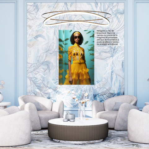 Tablou Canvas - Portret Fată cu Stil Afro în Ținută Modernă Galbenă, Marime 40x25CM [3]