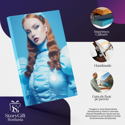 Portret Femeie în Albastru pe Fundal Albastru - Pictură Digitală, Marime 40x25CM [1]