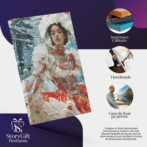 Tabloul canvas cu portretul unei femei subacvatice în rochie roșie, Marime 40x25CM [1]