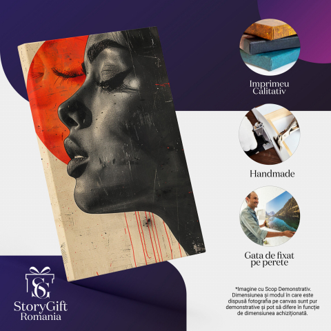 Portret Feminin din Profil – Dama cu Ochii Închiși, Gene Lungi și Pata de Culoare, Marime 40x25CM [1]