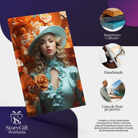 Tablou Canvas cu Portretul unei Doamne Europene în Bleu, Marime 40x25CM [1]