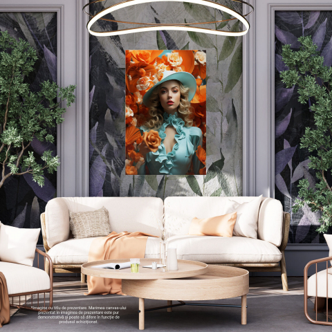 Tablou Canvas cu Portretul unei Doamne Europene în Bleu, Marime 40x25CM [3]