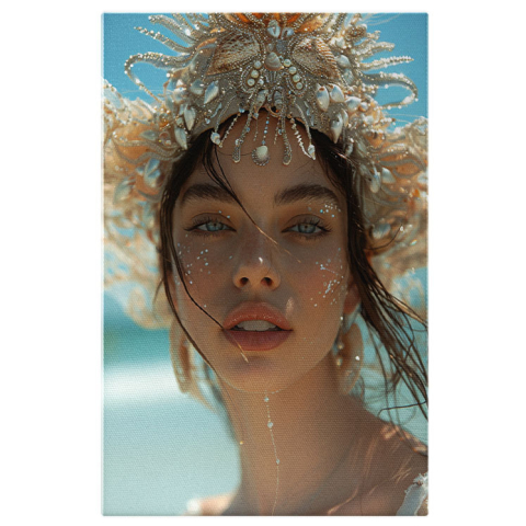 Portret - Tablou Canvas:  Portret Feminin Regina scoicilor - Accesorii misterioase din scoici Pictura Digitala 40x25CM