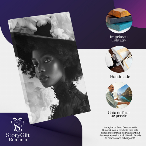 Portret Dramatic în Alb și Negru - Doamnă în Rochie cu Fum Dens pe Palarie, Marime 40x25CM [1]