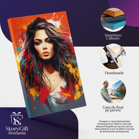 Portret Colorat al Femeii cu Părul Lung și Chip Luminos - Pictură Digitală în Alb, Marime 40x25CM [1]