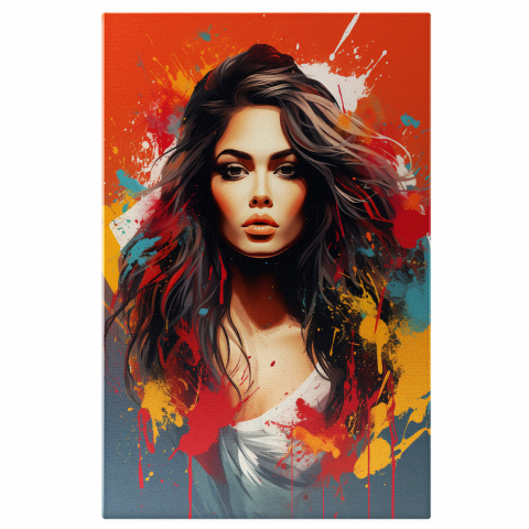 Portret Colorat al Femeii cu Părul Lung și Chip Luminos - Pictură Digitală în Alb, Marime 40x25CM