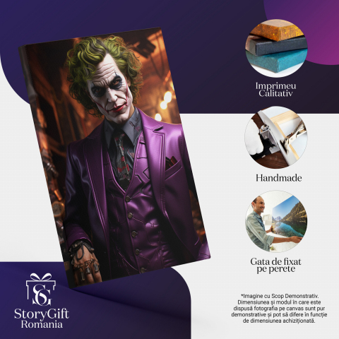 Tablou Canvas - Portret Joker în Costum Mov de Piele, Marime 40x25CM [1]