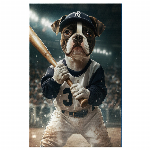 Sport -  Tablou Canvas Personalizat Jucător De Baseball Pe Teren Cu Băț De LemnMarime 40x25CM