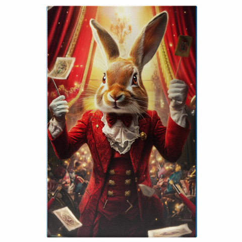 Regal -  Tablou Canvas Personalizat Magician În Ținută Roșie Cu Butoni Aurii Și Papion RoșuMarime 40x25CM