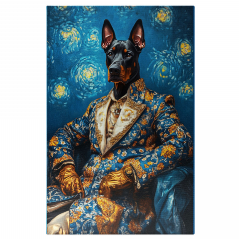 Personalizate cu Animalul Tau -  Tablou Canvas Personalizat Portret Masculin Cu Stele Aurii Și Guler AristocratMarime 140x90CM