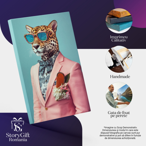  Tablou Canvas Personalizat Portret Masculin Office Sacou Roz PudrăMarime 70x50CM [3]