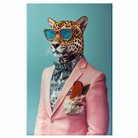 Personalizate cu Animalul Tau -  Tablou Canvas Personalizat Portret Masculin Office Sacou Roz PudrăMarime 40x25CM