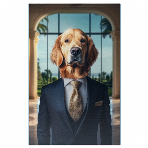 Personalizate cu Animalul Tau -  Tablou Canvas Personalizat Costum Albastru Cu Cravată AurieMarime 140x90CM