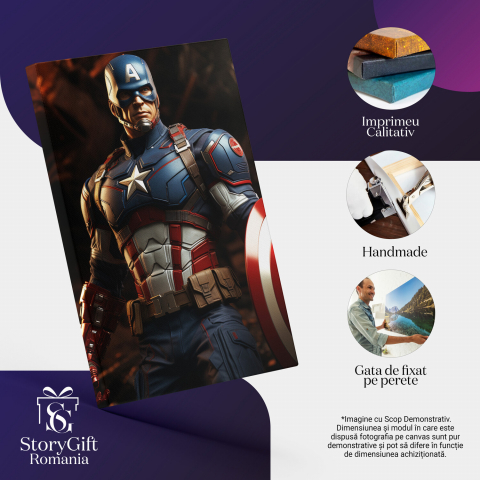 Tablou Canvas - Portret Captain America cu Scut, Marime 40x25CM [1]