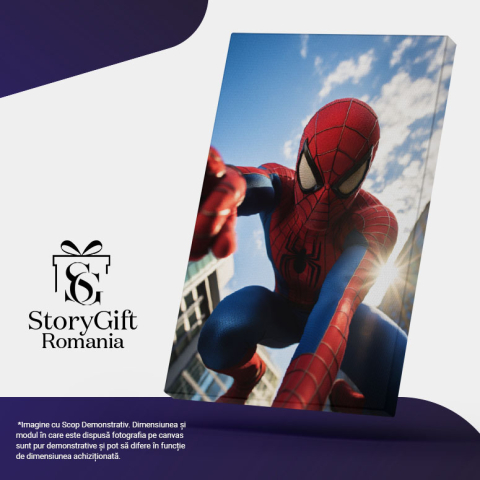 Tablou Canvas: Portret Privirea lui Spiderman între Clădirile Orașului Pictura Digitala 40x25CM [4]