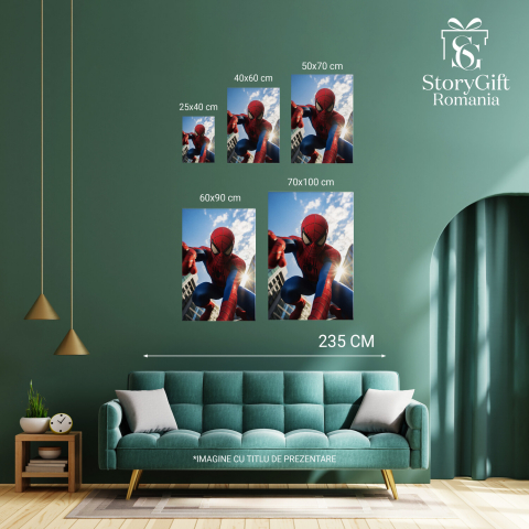 Tablou Canvas cu Portretul lui Spiderman între Clădiri, Marime 40x25CM [2]