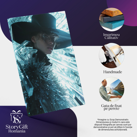 Portret Sumbru al unei Domnișoare Îmbrăcate în Negru - Pictură Digitală Chip între Turturi, Marime 40x25CM [1]